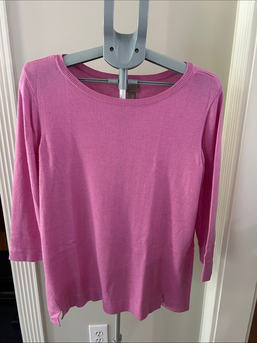 Chico's Bright Pink Scoop Neck Long Sleeve Tunic lightweight sweater Size XL
